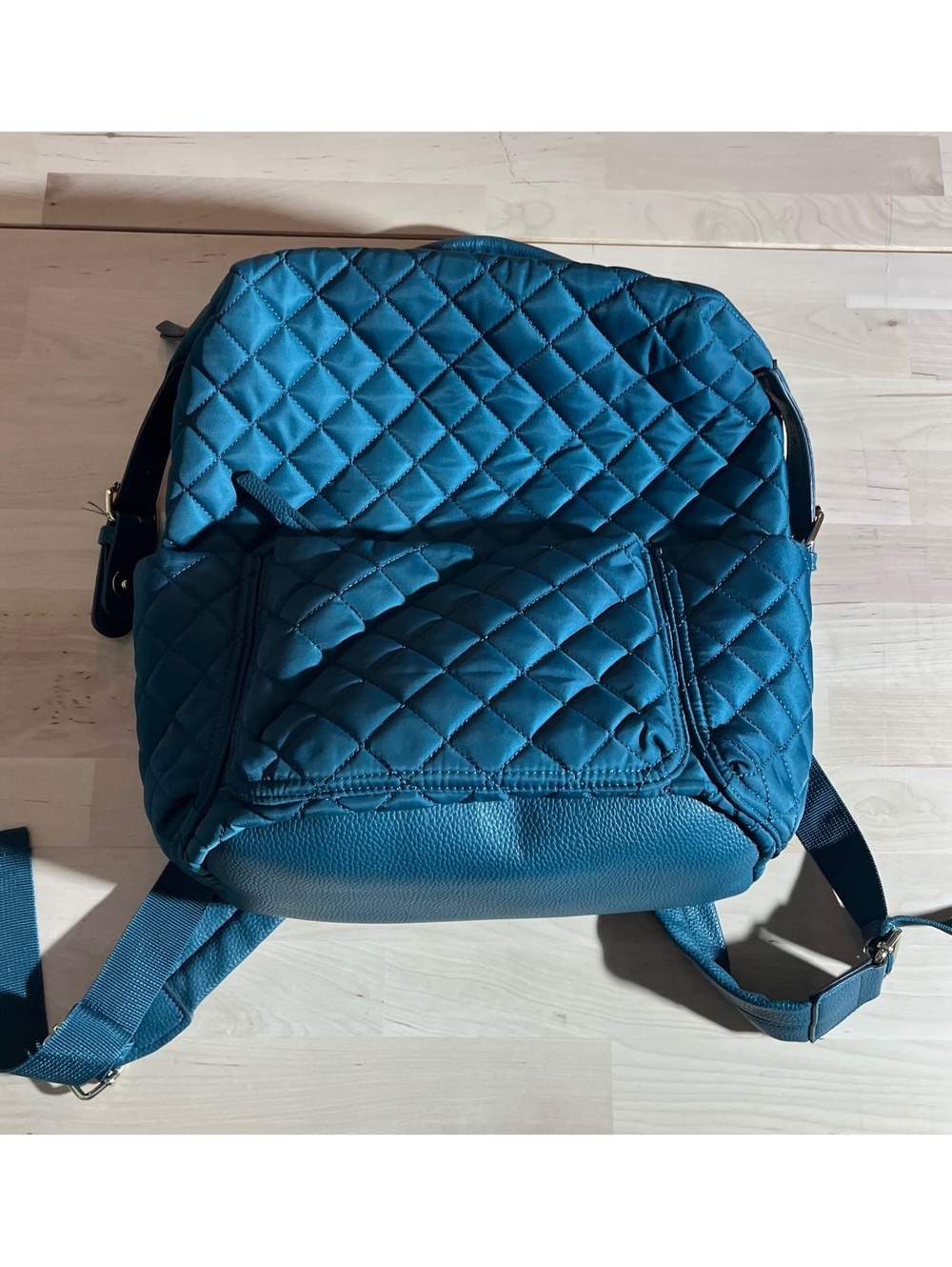 Quilted Nylon Travel Backpack - Teal/Blue
